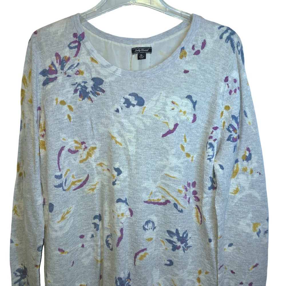 Lucky Brand Sweater Top‎ Tunic Floral Chiffon Sz XL Gray - Picture 10 of 16